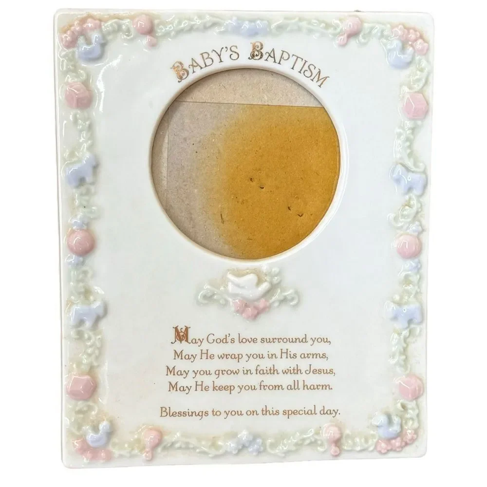 Baby’s Baptism Vintage Tabletop Standing Easel Picture Frame.